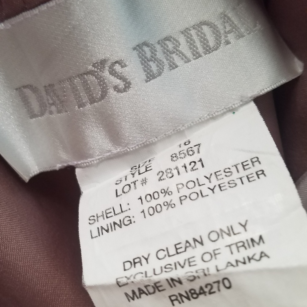 David's Bridal Latte Dress with silver brooch